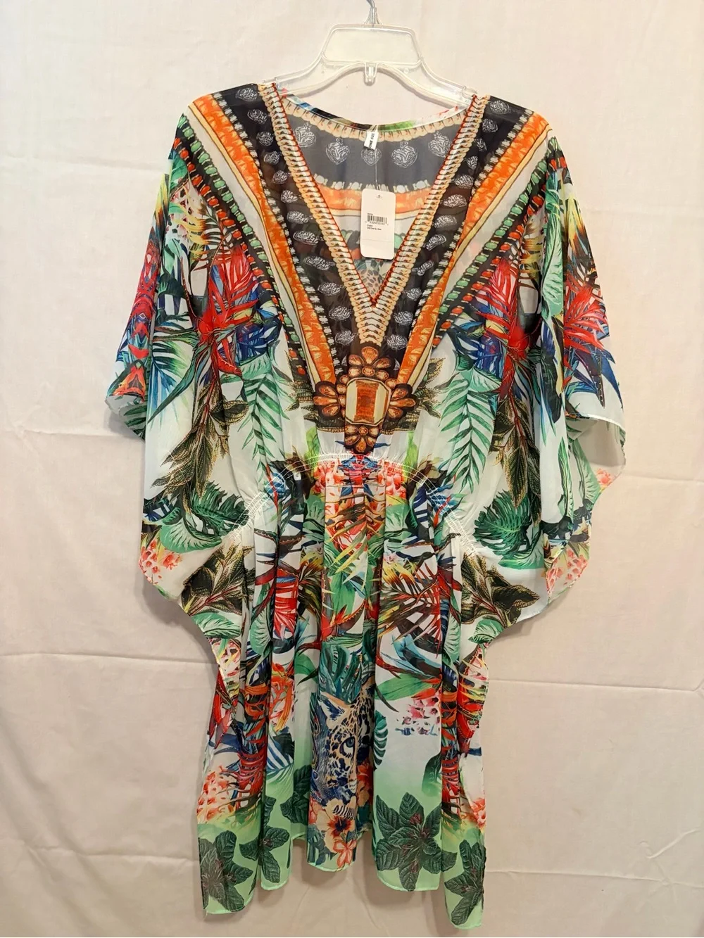 NWT Shahida Parides short swim cover up tropical print deep V-neckline
